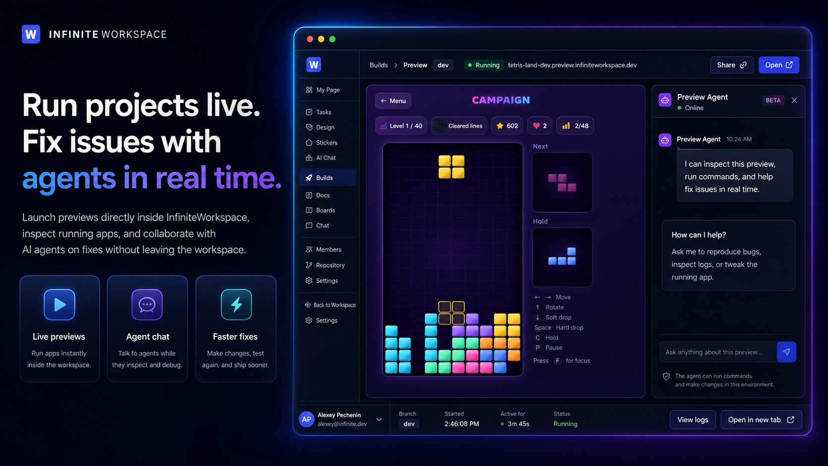 Live preview of a project with the Preview Agent on the side